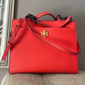 Tory Burch Kira Leather Small Tote Crossbody Bag In Poppy Red